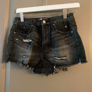 Faded Black Denim Shorts